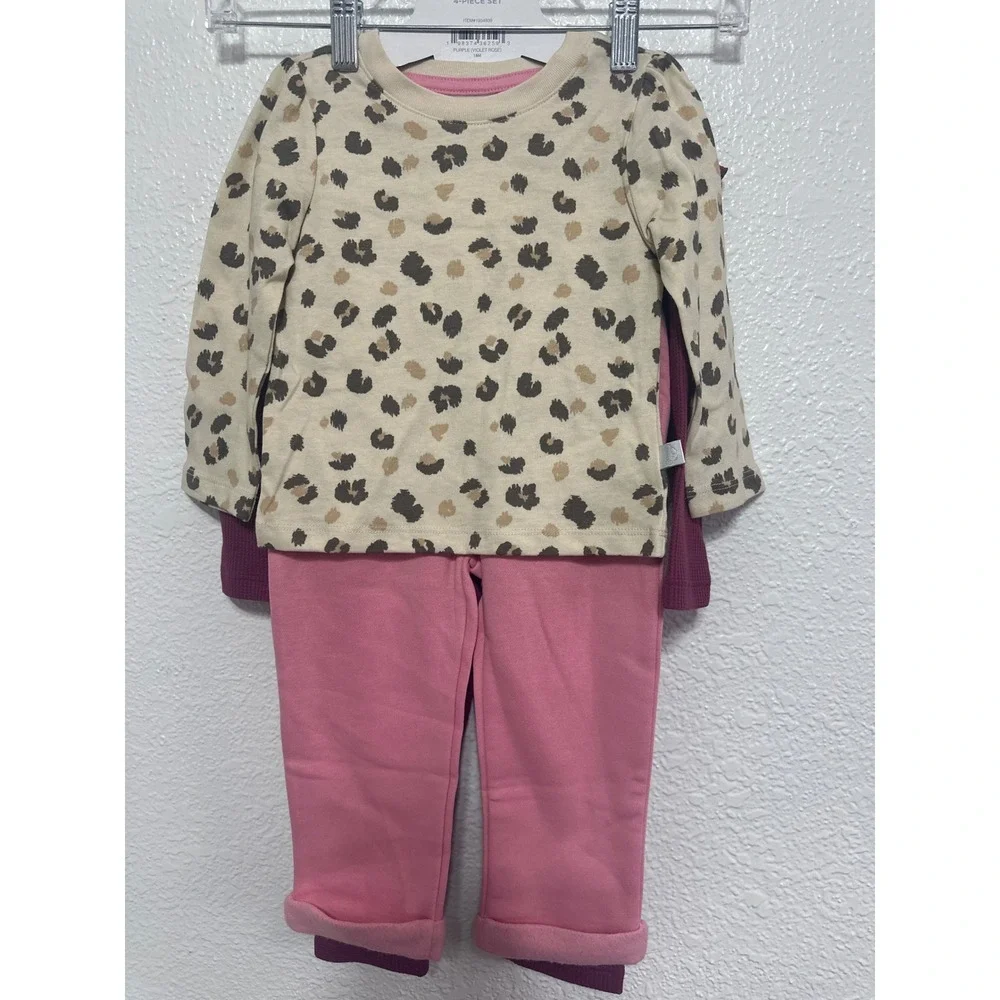 NWT Koala Kids 18M Baby 4-Piece Set Ruffle Waffle Knit Heart Leopard Pink Purpl